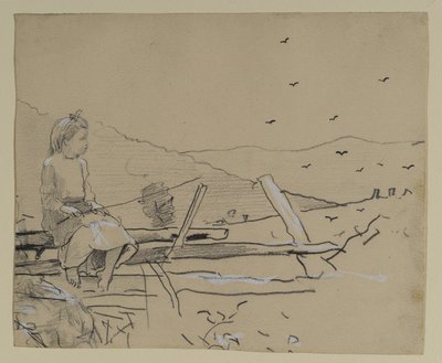 Girl seated on rail fence, 1879 by Winslow Homer